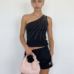 Italian vintage black one shoulder glitter dot top (S/M)